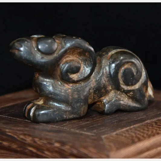 Hongshan culture archaize black iron meteorite sheep statue