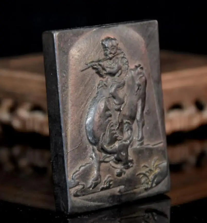 Hongshan culture archaize black iron meteorite shepherd boy Riding cow statue