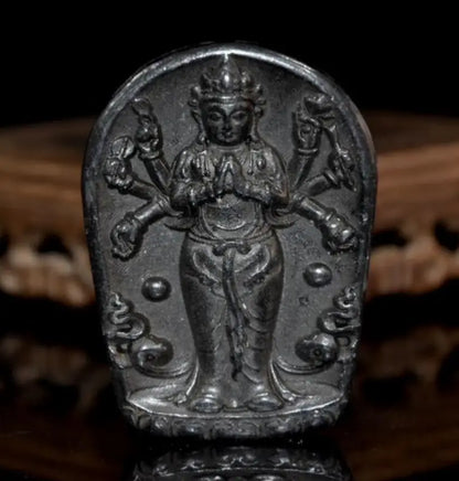 Hongshan culture archaize black iron meteorite thousand hand Guanyin amulet statue