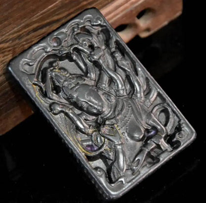 Hongshan culture archaize black iron meteorite thousand hand Guanyin amulet statue