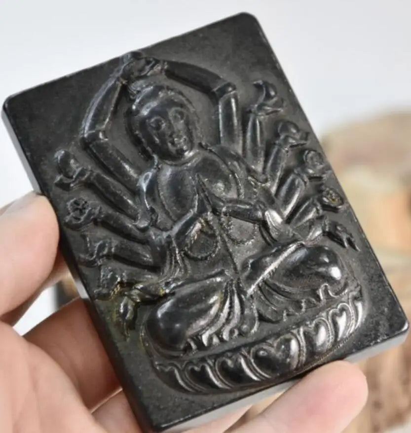 Hongshan culture archaize black iron meteorite thousand hand Guanyin statue