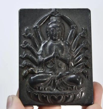 Hongshan culture archaize black iron meteorite thousand hand Guanyin statue