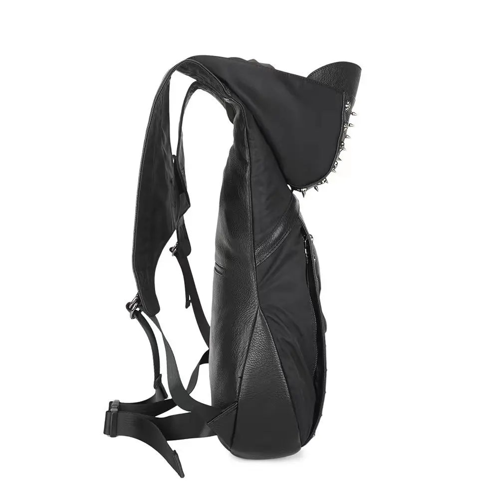 Hooded Backpack Halloween Skull Punk Rivet Bag PU Leather Bag Embossed 3D Skull Backpacks with Hood Cap