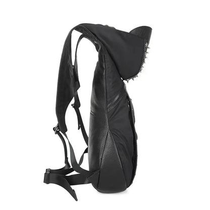 Hooded Backpack Halloween Skull Punk Rivet Bag PU Leather Bag Embossed 3D Skull Backpacks with Hood Cap