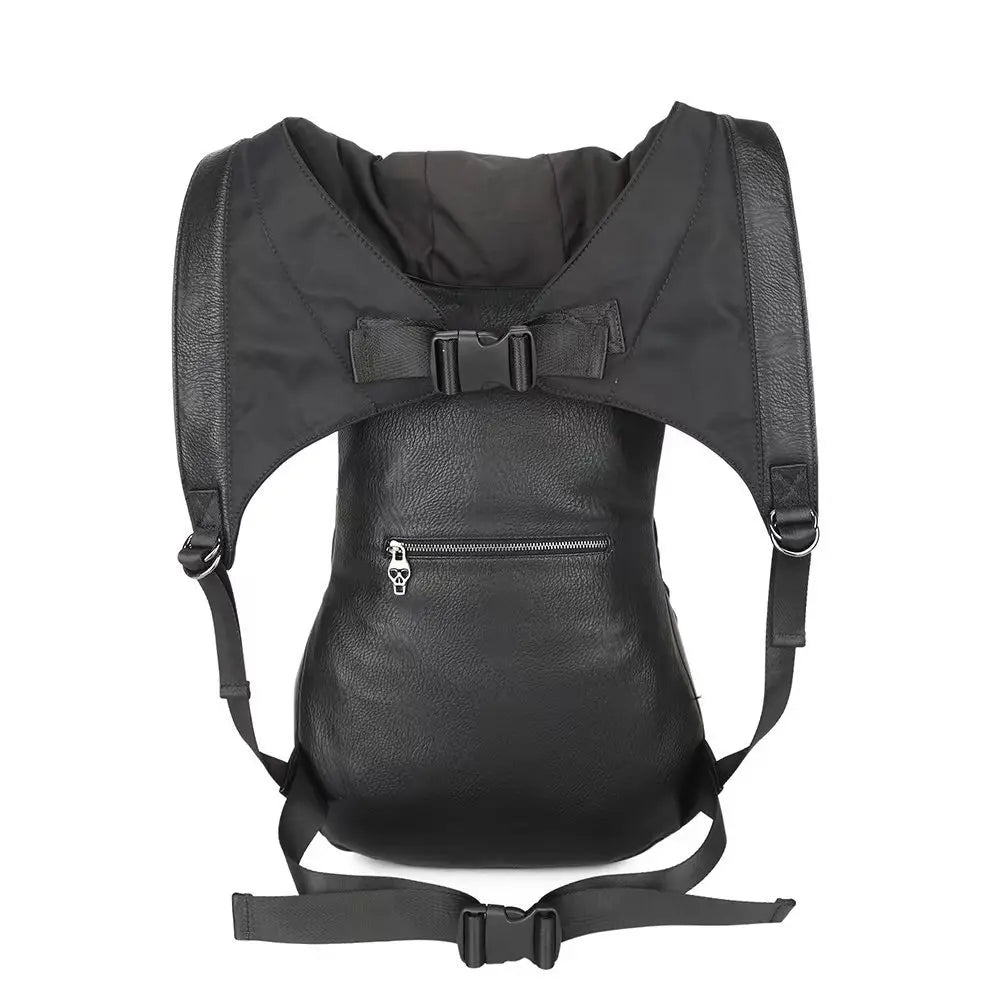 Hooded Backpack Halloween Skull Punk Rivet Bag PU Leather Bag Embossed 3D Skull Backpacks with Hood Cap
