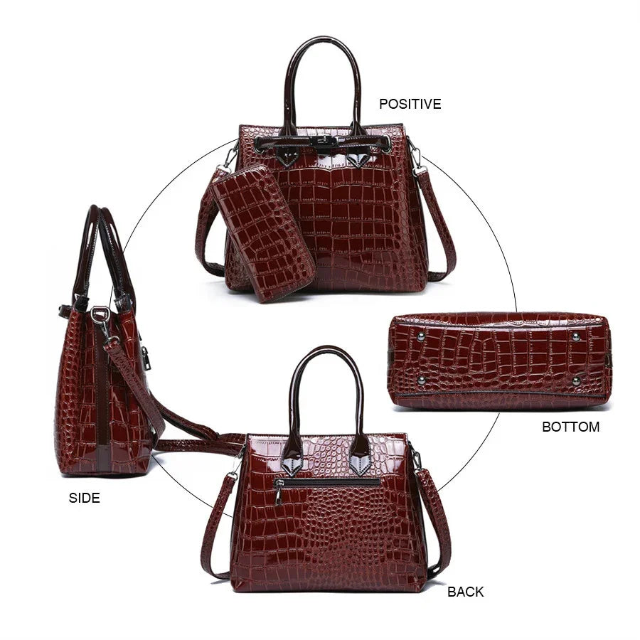 Hot 2024 Women's Shoulder Luxury High Quality Classic Crocodile Pattern Handbag Brand Designer Large Capacity Messenger Bag