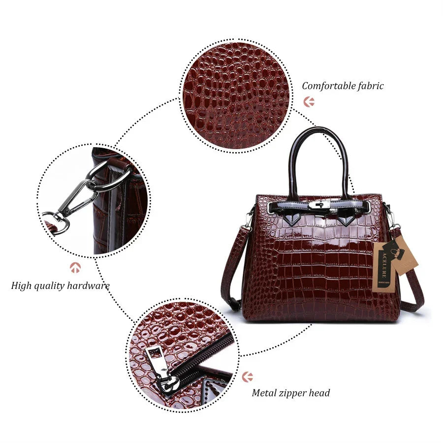 Hot 2024 Women's Shoulder Luxury High Quality Classic Crocodile Pattern Handbag Brand Designer Large Capacity Messenger Bag
