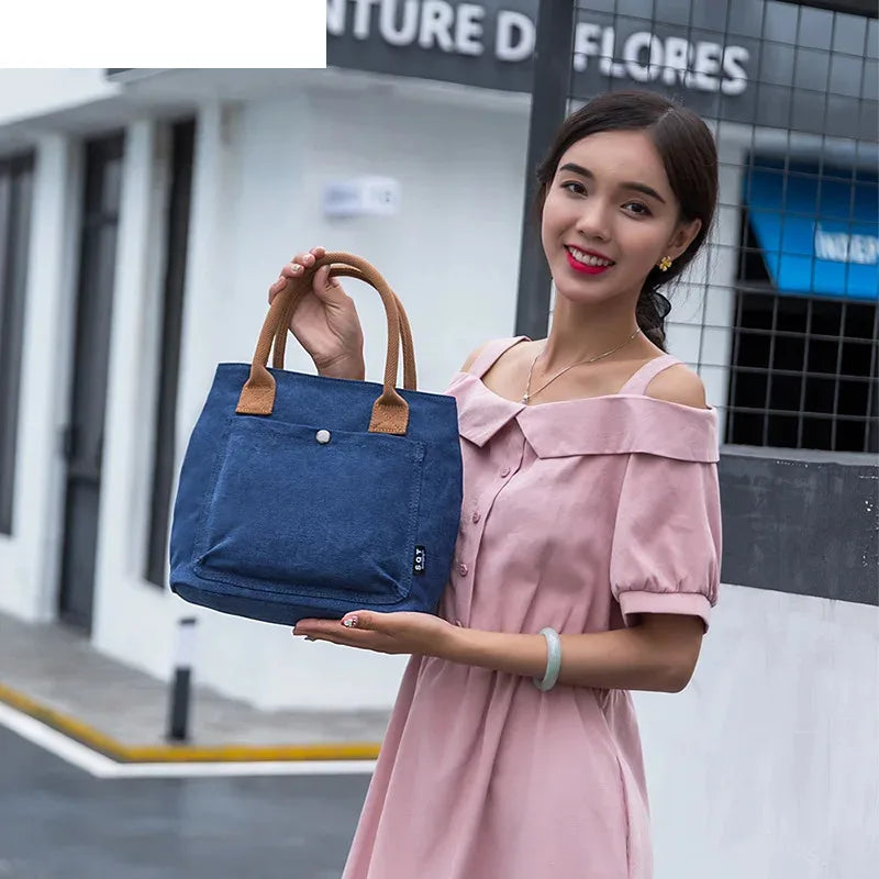 Hot Canvas Handbag For Women High Density Canvas Bag Casual Tote Bags Ladies Hand Bags Solid Shopping Handbags Black Beach Bag