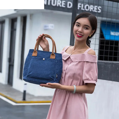 Hot Canvas Handbag For Women High Density Canvas Bag Casual Tote Bags Ladies Hand Bags Solid Shopping Handbags Black Beach Bag