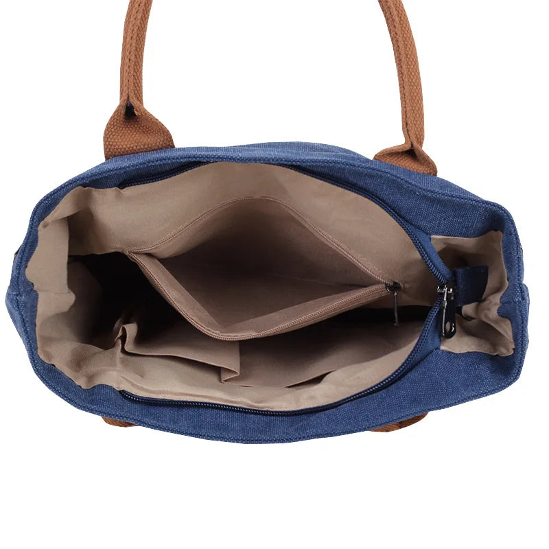 Hot Canvas Handbag For Women High Density Canvas Bag Casual Tote Bags Ladies Hand Bags Solid Shopping Handbags Black Beach Bag