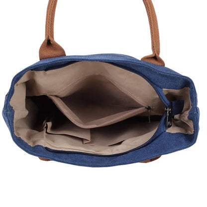 Hot Canvas Handbag For Women High Density Canvas Bag Casual Tote Bags Ladies Hand Bags Solid Shopping Handbags Black Beach Bag
