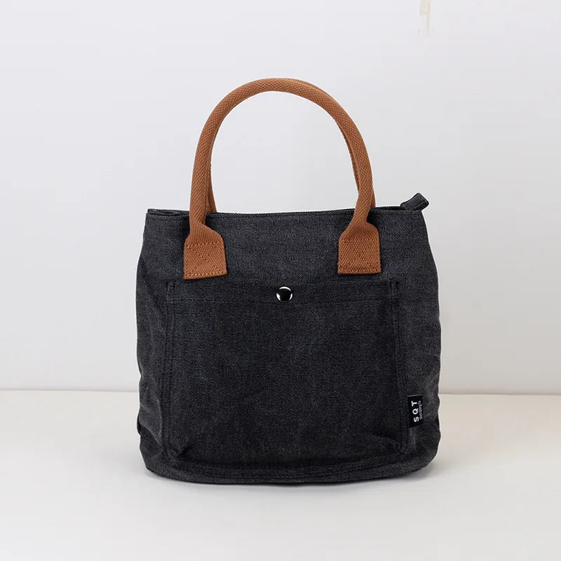 Hot Canvas Handbag For Women High Density Canvas Bag Casual Tote Bags Ladies Hand Bags Solid Shopping Handbags Black Beach Bag