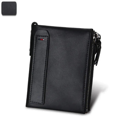 Hot Sale Crazy Horse Cowhide RFID Anti-theft Genuine Leather Short Men's Wallet Double Zipper Coin Purse