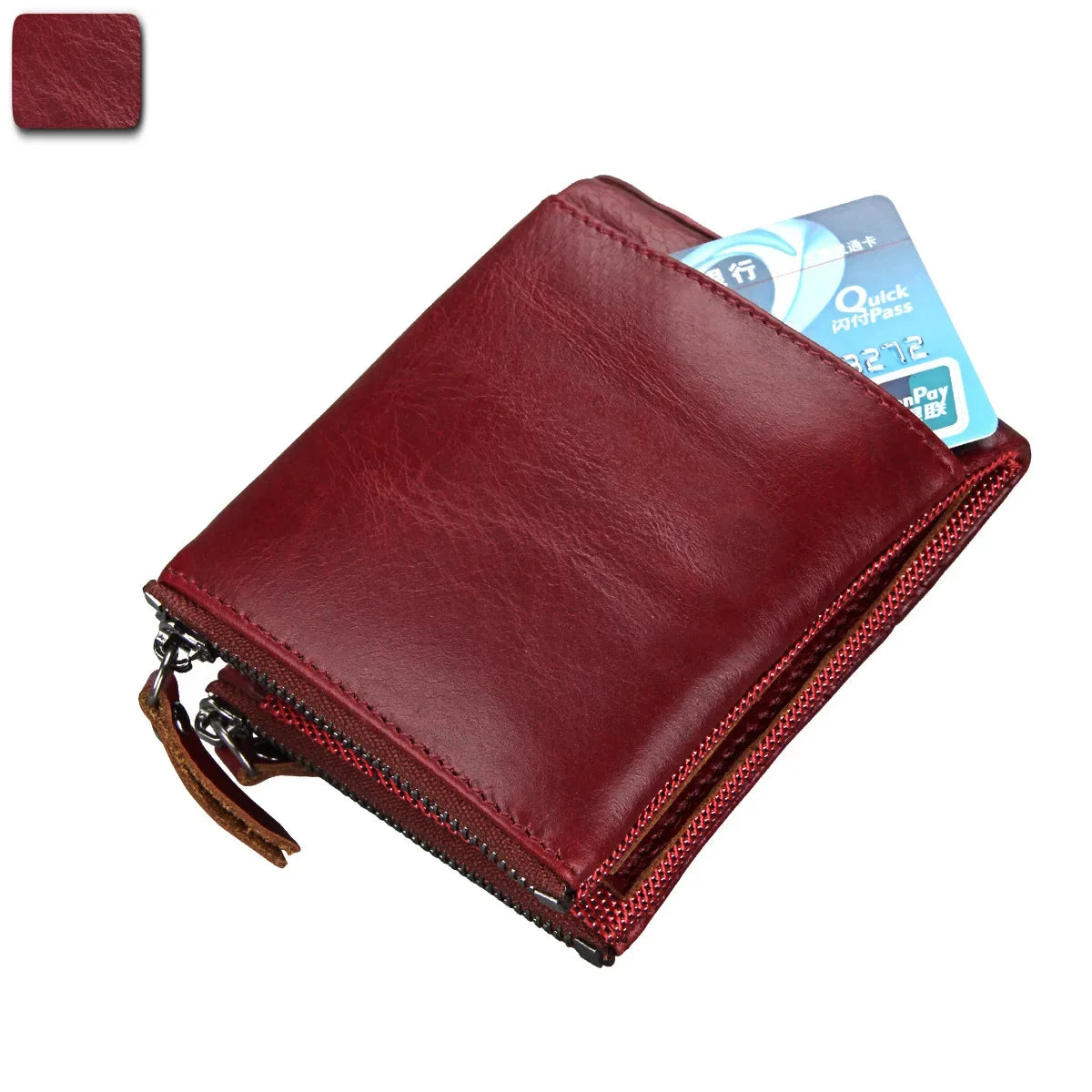 Hot Sale Crazy Horse Cowhide RFID Anti-theft Genuine Leather Short Men's Wallet Double Zipper Coin Purse