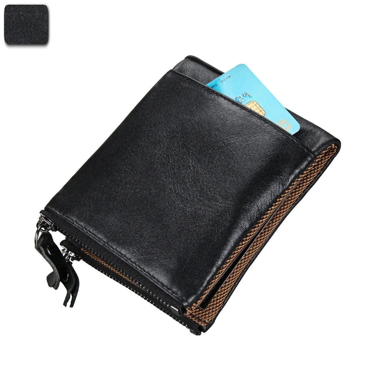 Hot Sale Crazy Horse Cowhide RFID Anti-theft Genuine Leather Short Men's Wallet Double Zipper Coin Purse