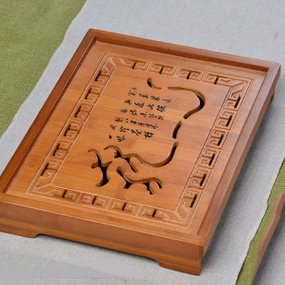 Hot Sale Flower Storage Tray Kung Fu Tea Set Natural Wooden Tray For Decor Rectangular Traditional Bamboo Coffeeware Teaware