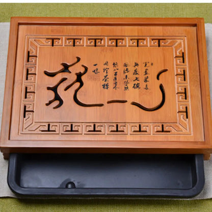 Hot Sale Flower Storage Tray Kung Fu Tea Set Natural Wooden Tray For Decor Rectangular Traditional Bamboo Coffeeware Teaware