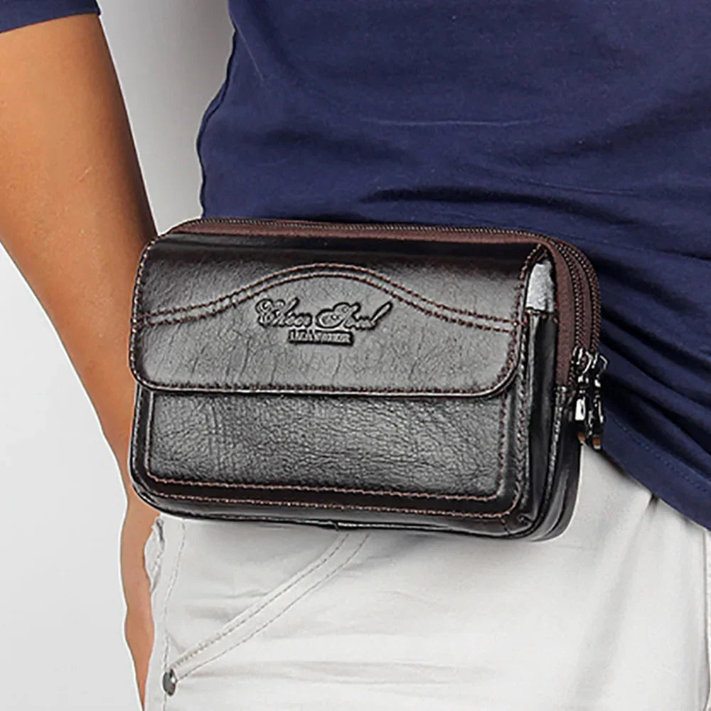 Hot Sale Men Genuine Leather Wallet Waist Pack Bags Organizer Purse Mobile Phone Case Belt Clutch Money Fanny Bag Wallets