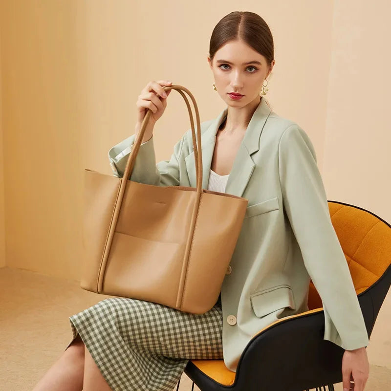 Hot Sale New Style Tote Women Large Capacity Commuter Shoulder High Quality Cowhide Handbag Ladies All-Match Bag