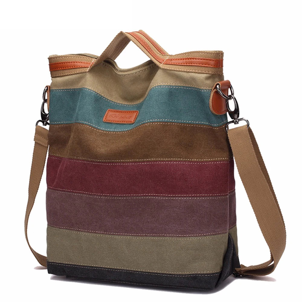 Hot Sale Striped Printed Casual Bag Women Canvas Beach Bags Female Single Shoulder Handbags Ladies Large Capacity Tote