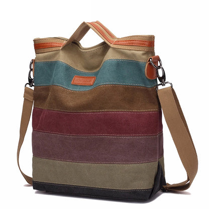 Hot Sale Striped Printed Casual Bag Women Canvas Beach Bags Female Single Shoulder Handbags Ladies Large Capacity Tote