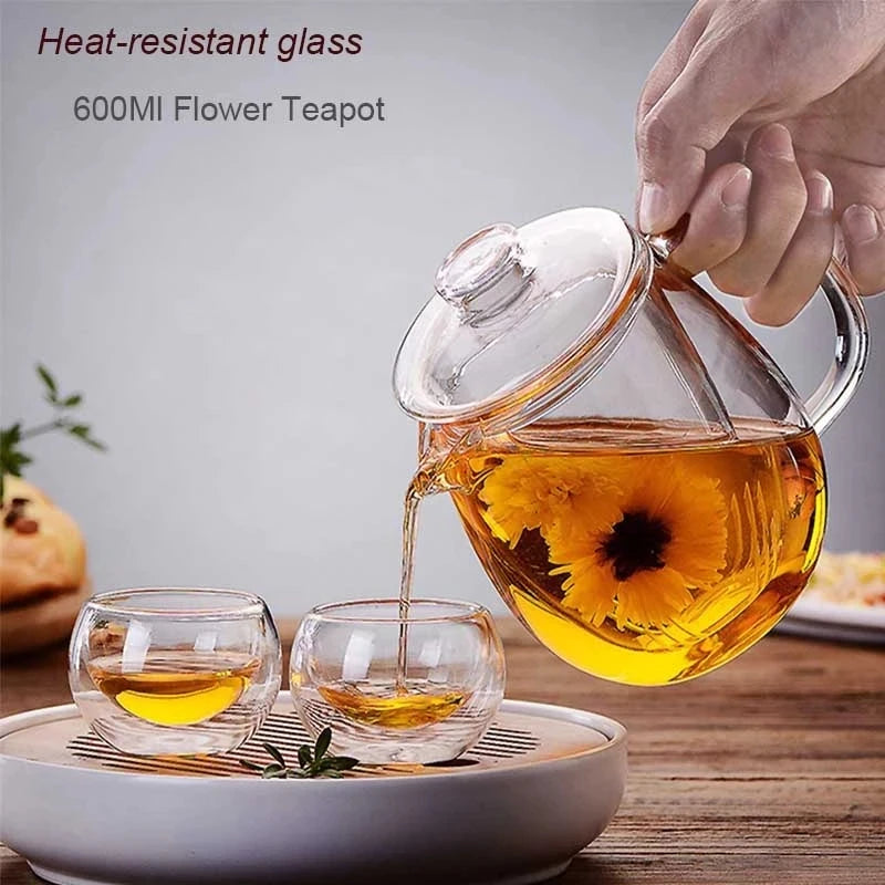 Hot Sale Teapots Borosilicate Heat Resistant Glass Teapot Gas Stove Flower Puer Kettle Chinese Kung Fu Tea Set With Filter