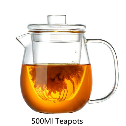 Hot Sale Teapots Borosilicate Heat Resistant Glass Teapot Gas Stove Flower Puer Kettle Chinese Kung Fu Tea Set With Filter