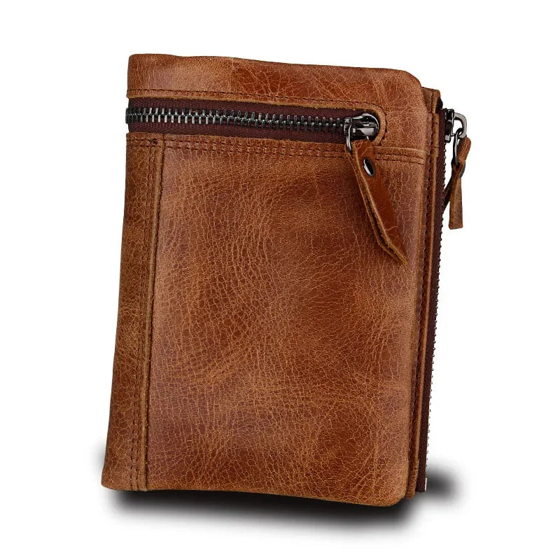 Hot Selling New Real Anti-theft Brush Leather Men's Purse Money Clip Short Vintage Large Capacity Credit Card