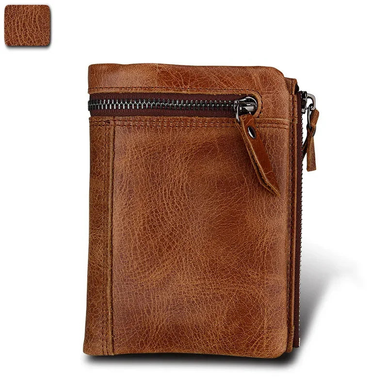 Hot Selling New Real Anti-theft Brush Leather Men's Purse Money Clip Short Vintage Large Capacity Credit Card