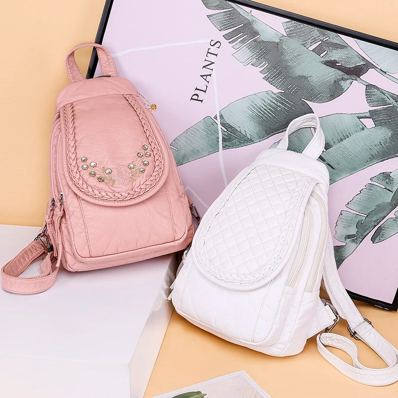 Hot White Women Backpack Female Washed Soft Leather Backpacks Ladies Sac A Dos School Bags for Girls Travel Back Pack Rucksacks
