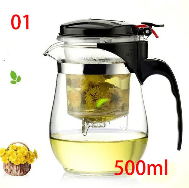 Hot sale,500 750ml Heat Resistant Glass Tea Pot Flower Tea Set Puer kettle Coffee Teapot Convenient Office Teaset ,kung fu set