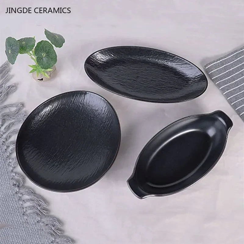 Hotpot Restaurant Melamine Tableware Black Frosted Dinner Plate Japanese Sushi Plates Not Easily Broken Snack Fruit Dishes