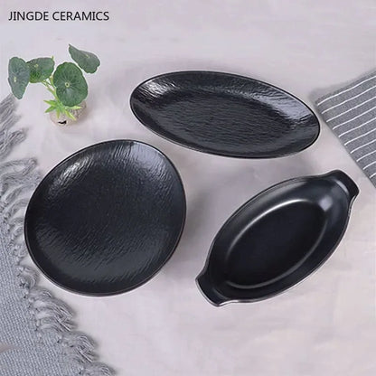 Hotpot Restaurant Melamine Tableware Black Frosted Dinner Plate Japanese Sushi Plates Not Easily Broken Snack Fruit Dishes
