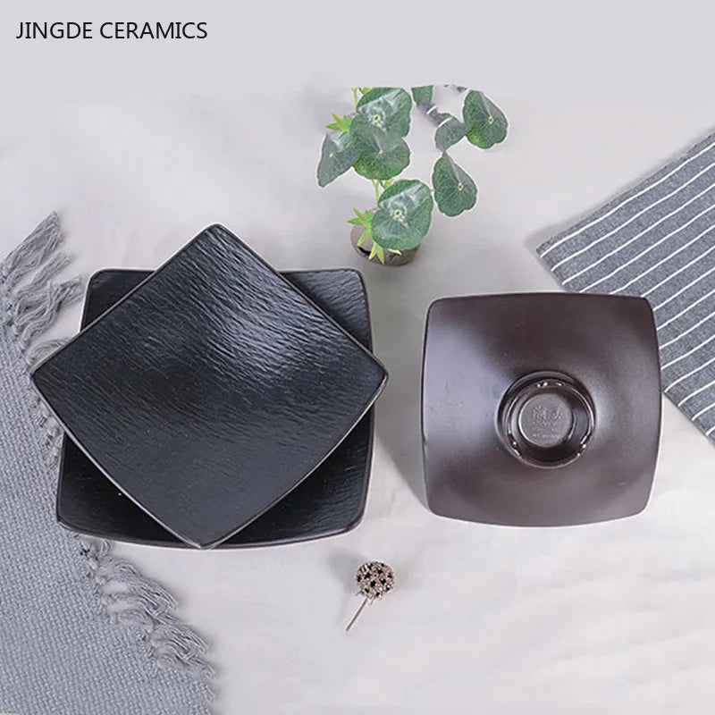 Hotpot Restaurant Melamine Tableware Black Frosted Dinner Plate Japanese Sushi Plates Not Easily Broken Snack Fruit Dishes