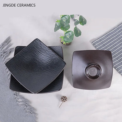 Hotpot Restaurant Melamine Tableware Black Frosted Dinner Plate Japanese Sushi Plates Not Easily Broken Snack Fruit Dishes