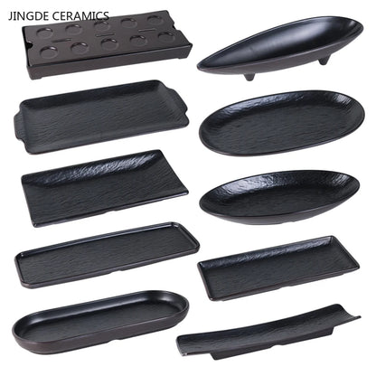 Hotpot Restaurant Melamine Tableware Black Frosted Dinner Plate Japanese Sushi Plates Not Easily Broken Snack Fruit Dishes