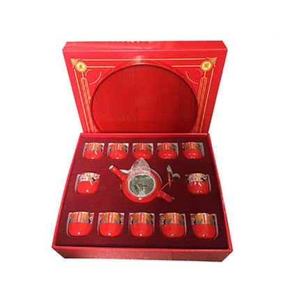 Household Ceramics Chinese Traditional Red Wedding Tea Pot Set Porcelain Kung Fu Teapot Cups Souvenir Gifts For Bride and Groom