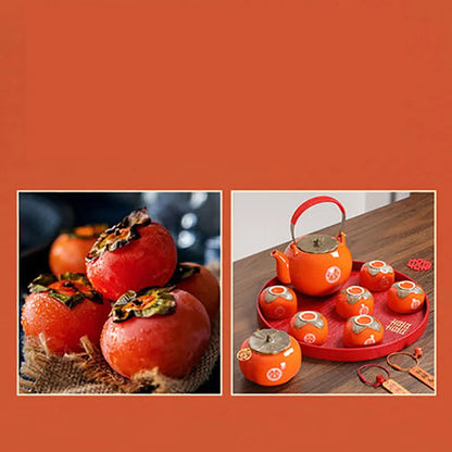 Household Ceramics Red Wedding Double Happiness Tea Pot Set Teacup Porcelain Kettle Persimmon Canister tea Storage Container
