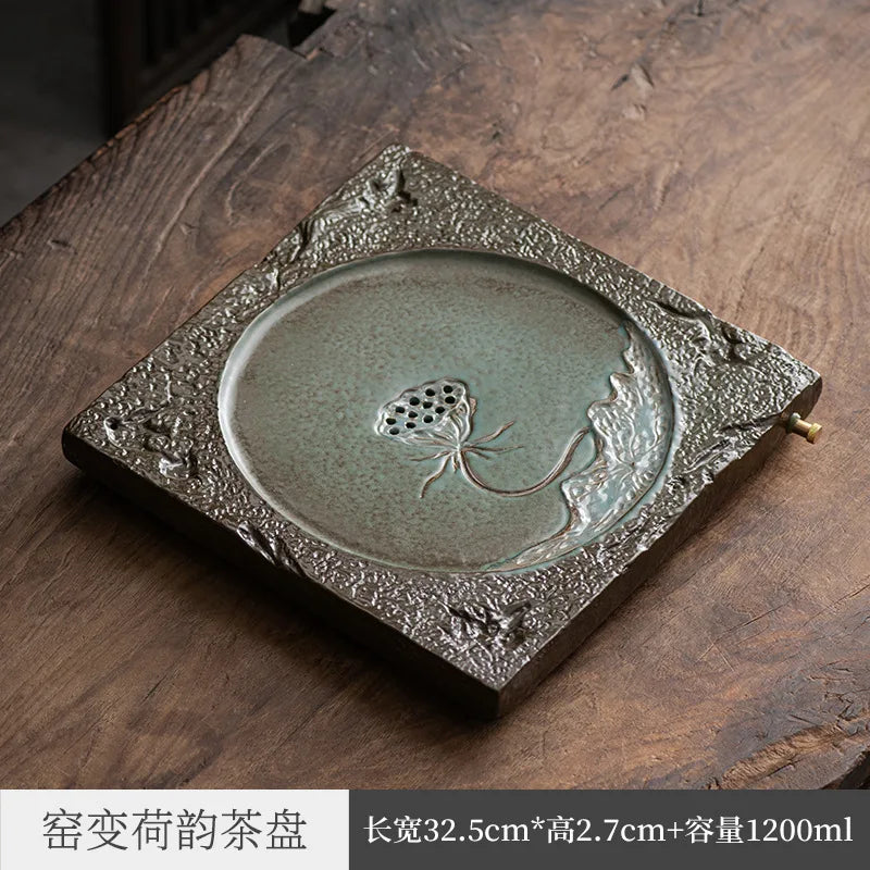 Household Creative Tea Table Japanese Simple Ceramic Tea Tray Lotus Kung Fu Tea Set Tray Stoneware Water Storage Mini Set
