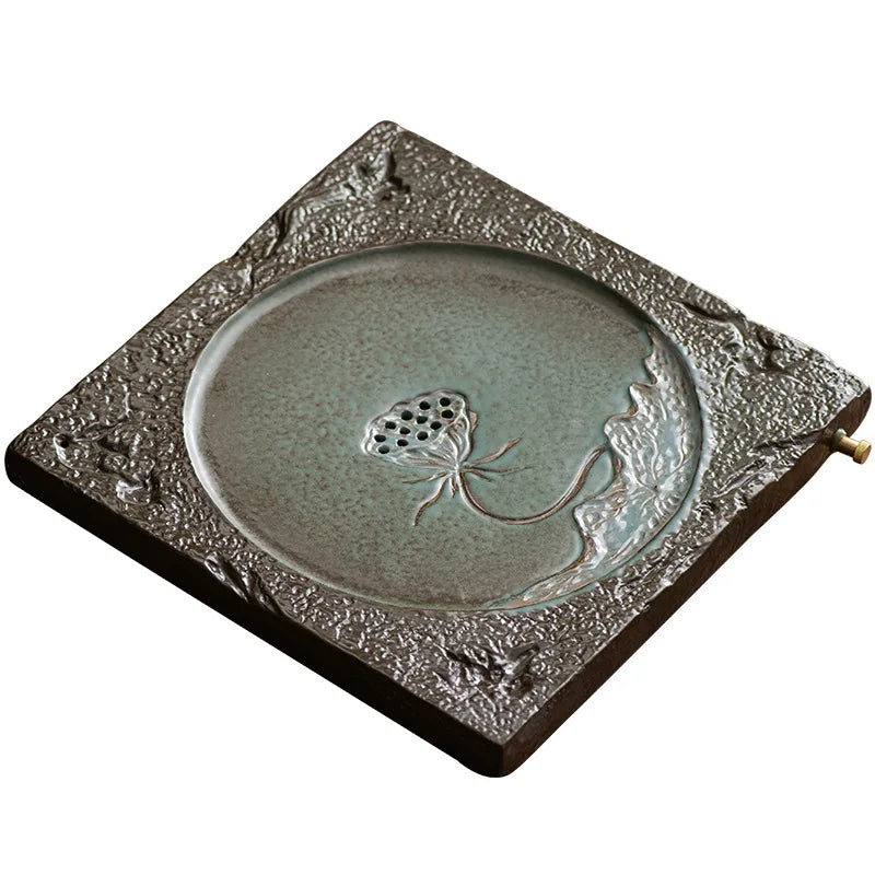 Household Creative Tea Table Japanese Simple Ceramic Tea Tray Lotus Kung Fu Tea Set Tray Stoneware Water Storage Mini Set