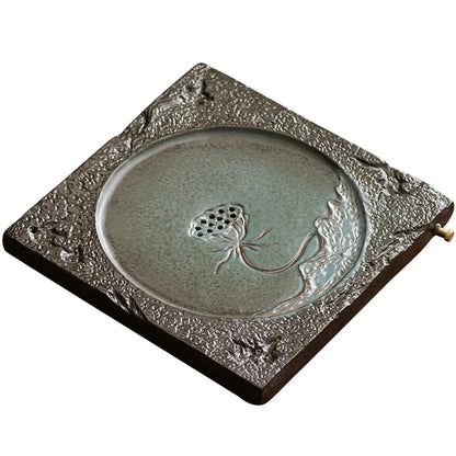 Household Creative Tea Table Japanese Simple Ceramic Tea Tray Lotus Kung Fu Tea Set Tray Stoneware Water Storage Mini Set