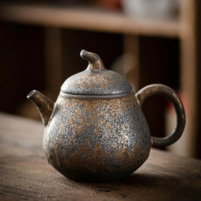 Household Kung Fu Tea Set Teapot Gilt Tea Maker Japanese Stoneware Teapot Single Pot Handmade Retro Ceramic Round Jug Teaware