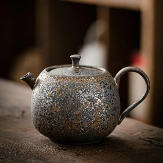 Household Kung Fu Tea Set Teapot Gilt Tea Maker Japanese Stoneware Teapot Single Pot Handmade Retro Ceramic Round Jug Teaware