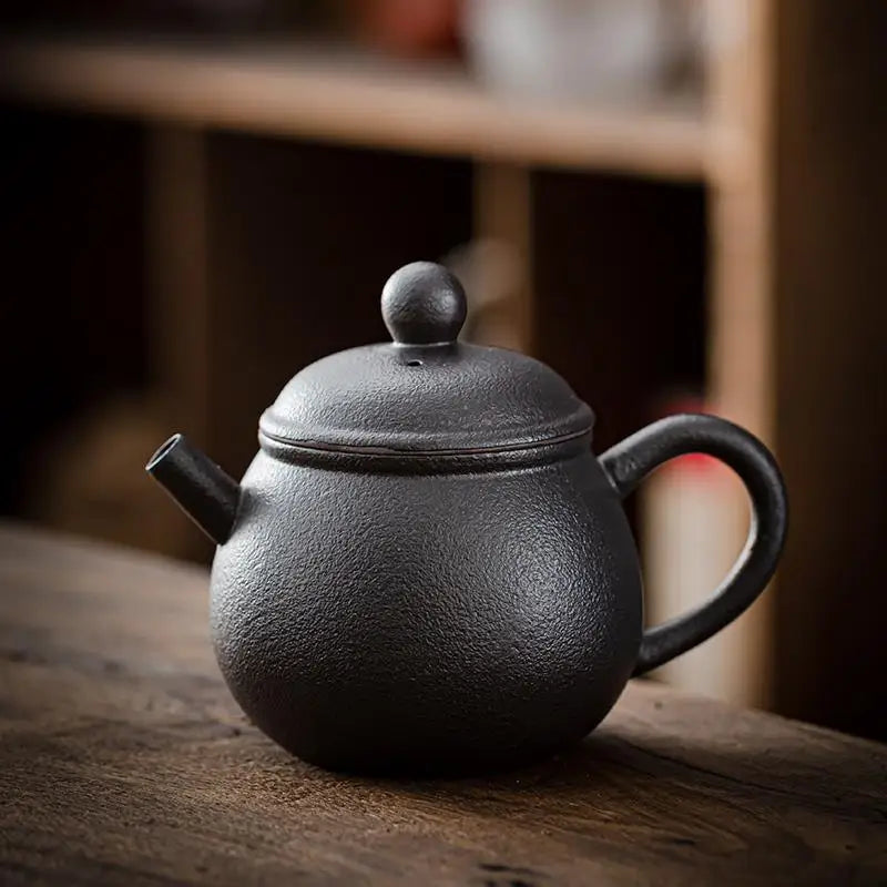 Household Kung Fu Tea Set Teapot Gilt Tea Maker Japanese Stoneware Teapot Single Pot Handmade Retro Ceramic Round Jug Teaware
