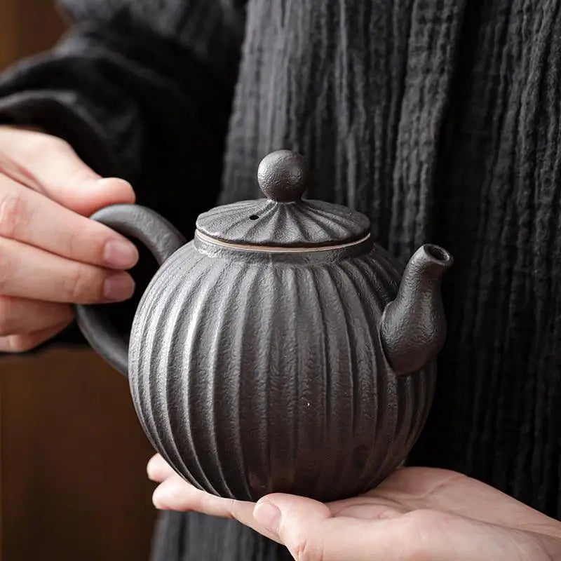 Household Kung Fu Tea Set Teapot Gilt Tea Maker Japanese Stoneware Teapot Single Pot Handmade Retro Ceramic Round Jug Teaware