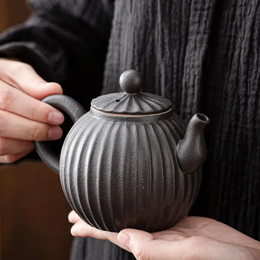 Household Kung Fu Tea Set Teapot Gilt Tea Maker Japanese Stoneware Teapot Single Pot Handmade Retro Ceramic Round Jug Teaware