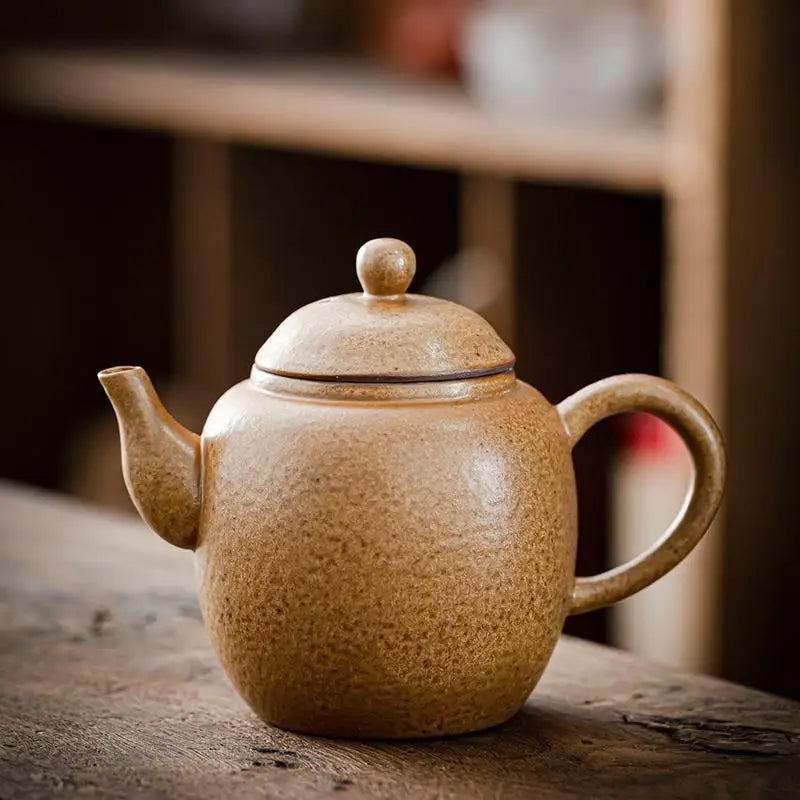 Household Kung Fu Tea Set Teapot Gilt Tea Maker Japanese Stoneware Teapot Single Pot Handmade Retro Ceramic Round Jug Teaware