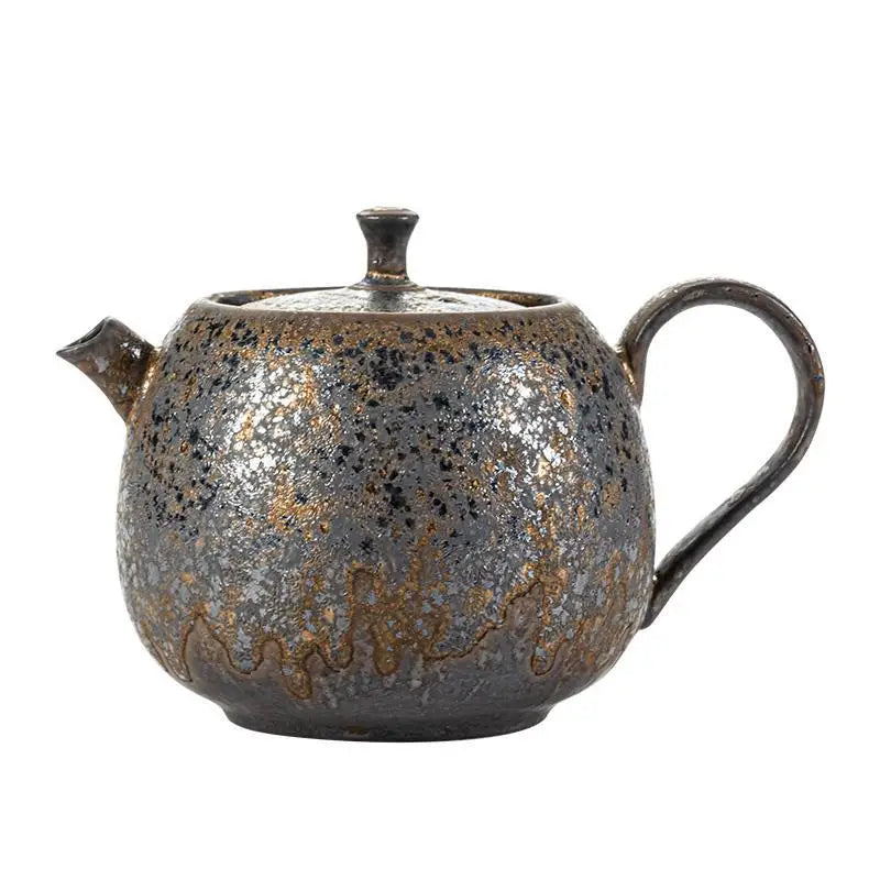 Household Kung Fu Tea Set Teapot Gilt Tea Maker Japanese Stoneware Teapot Single Pot Handmade Retro Ceramic Round Jug Teaware