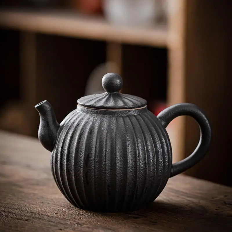 Household Kung Fu Tea Set Teapot Gilt Tea Maker Japanese Stoneware Teapot Single Pot Handmade Retro Ceramic Round Jug Teaware