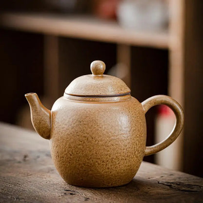 Household Kung Fu Tea Set Teapot Gilt Tea Maker Japanese Stoneware Teapot Single Pot Handmade Retro Ceramic Round Jug Teaware